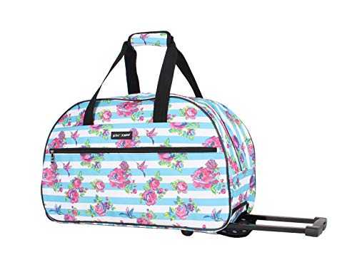 Betsey Johnson Designer Carry On Luggage Collection - Lightweight Pattern 22 Inch Duffel Bag- Weekender Overnight Business Travel Suitcase with 2- Rolling Wheels (Stripe Floral)