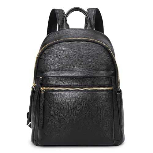 Kattee Genuine Leather Backpack Purse for Women Multi-functional Elegant Daypack Soft Leather Shoulder Bag Shopping Trip, Medium, Black