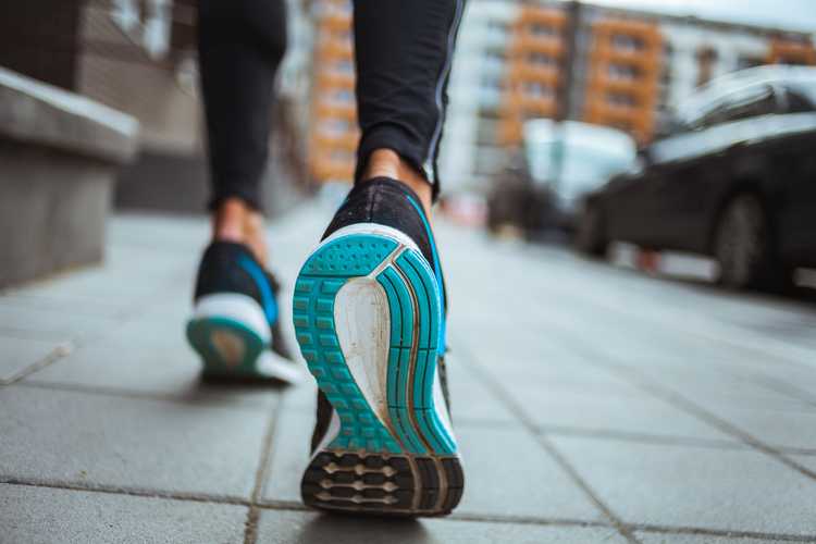 Close up shot of walking shoes